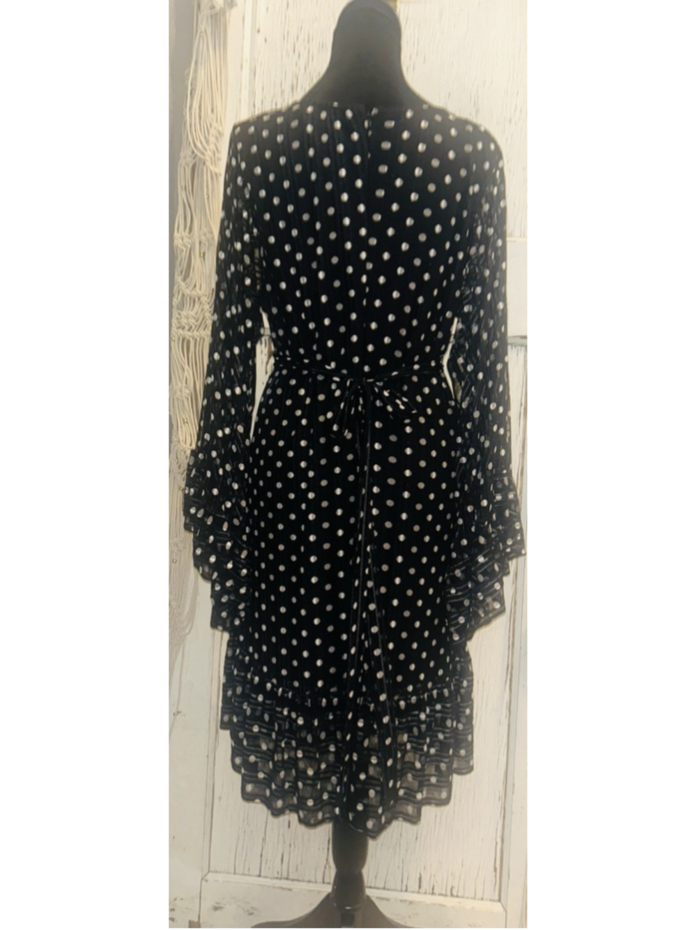 Betsey Johnson Women's Black White Polka Dot Hi-Low Fit & Flare Dress Size 14 - Picture 4 of 8